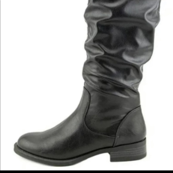 Nine West Leonora Black Leather Knee High Slouchy Boots - Picture 2 of 11